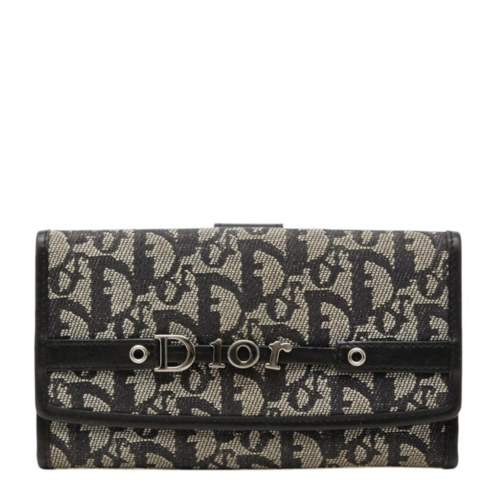 Christian Dior Dior Trotter Long Wallet, Black/Ivory Canvas Leather, Women's